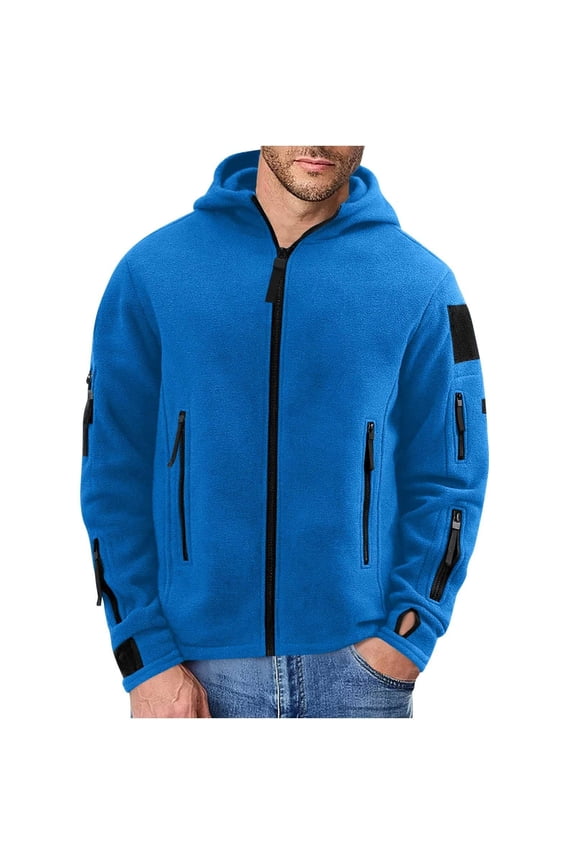 Men's Military Tactical Jacket Warm Fleece Plush Full Zip Hoodies Outdoor Winter Warm Coats Windbreaker with Pockets