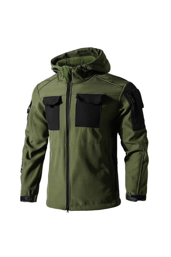 Men's Military Tactical Jackets Camouflage Softshell Fleece Fall Windbreaker Waterproof Outdoor Hooded Rain Coats for Rainy Days, Wet Weather and Outdoor Travel, Army Green, L