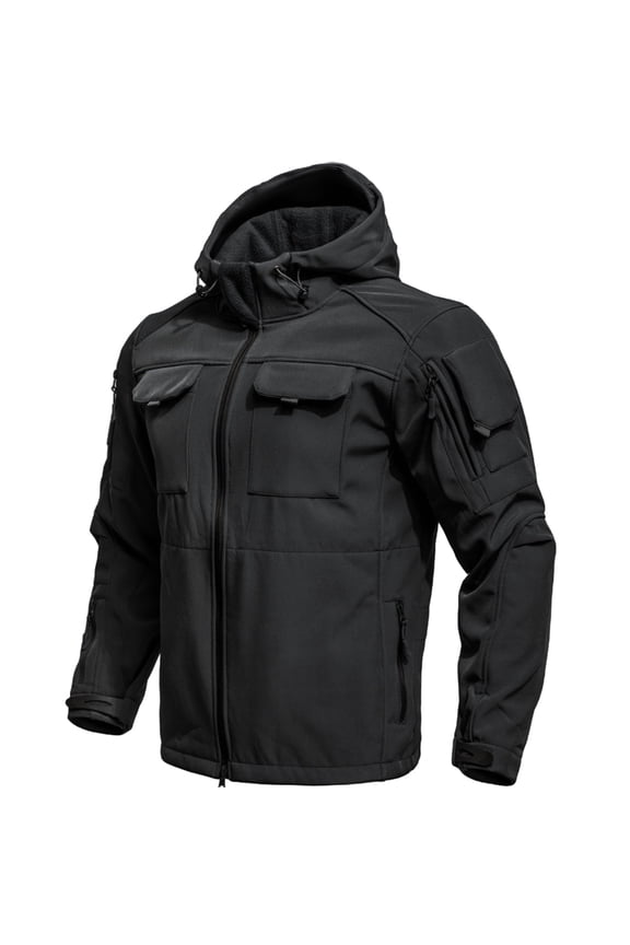 Men's Military Tactical Jackets Camouflage Softshell Fleece Fall Windbreaker Waterproof Outdoor Hooded Rain Coats for Rainy Days, Wet Weather and Outdoor Travel, Black, XL