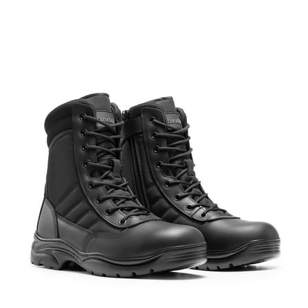 Men's Military Tactical Work Boots Side Zipper Leather Motorcycle Combat Boots (6-8 Inches)