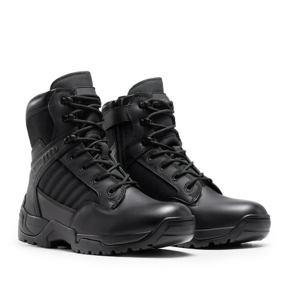 Men's Military Tactical Work Boots Side Zipper Leather Motorcycle Combat Shoes