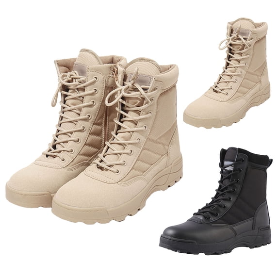 Men's Military Tactical Work Boots Side Zipper Waterproof Leather Anti Slip Motorcycle Combat Boots Outdoor Fall and Winter Boots