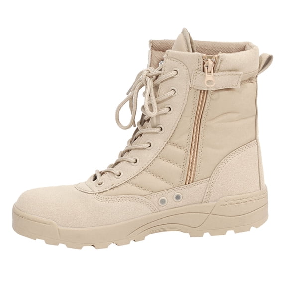 Men's Military Tactical Work Boots Side Zipper Waterproof Leather Anti Slip Motorcycle Combat Boots Outdoor Fall and Winter Boots