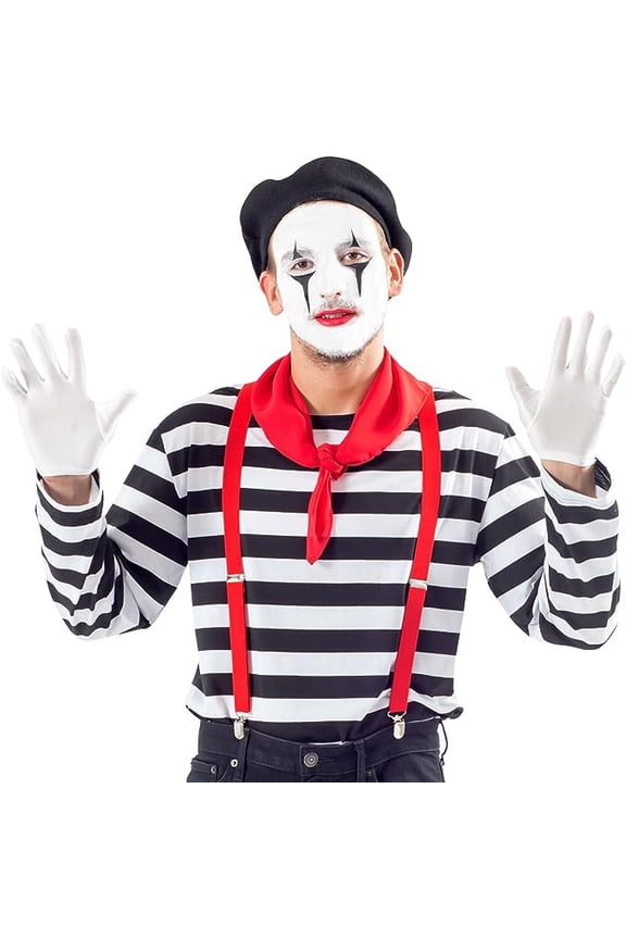 Men's Mime Costume Set with Makeup Kit Halloween Costume Cosplay