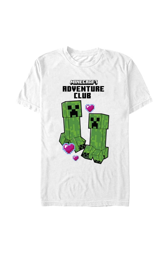 Men's Minecraft Adventure Club Creeper Hearts Graphic Tee White Medium