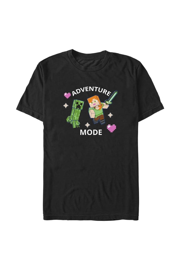 Men's Minecraft Adventure Mode Alex and Creeper Graphic Tee Black Large