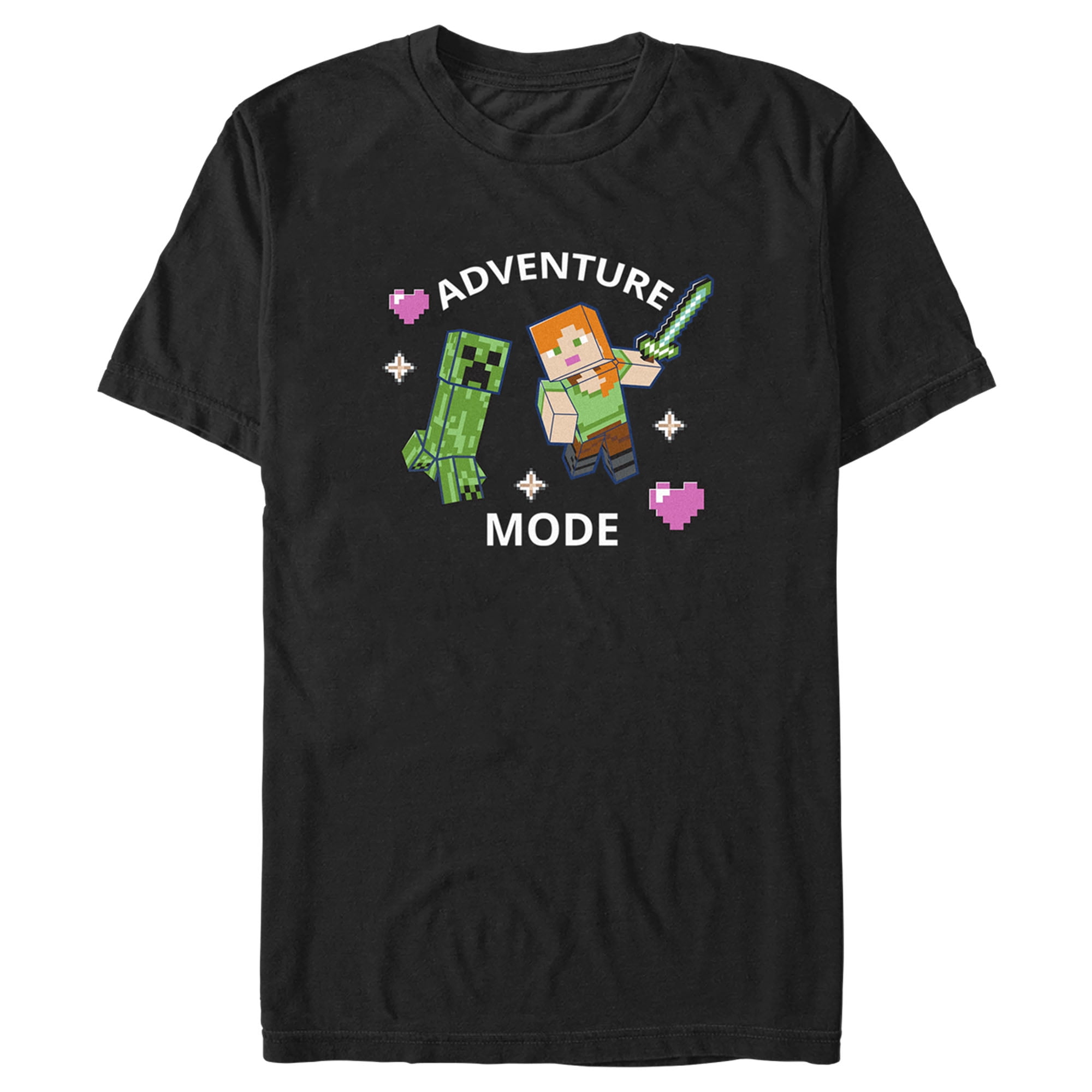 Men's Minecraft Adventure Mode Alex and Creeper Graphic Tee Black Small ...