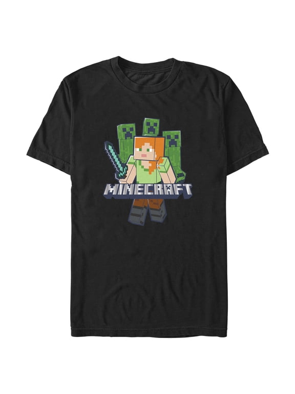 Men's Minecraft Alex and Creepers Graphic Tee Black Large