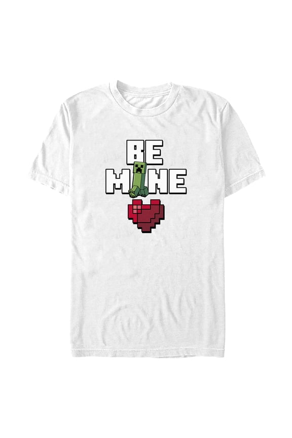 Men's Minecraft Be Mine Creeper  Graphic Tee White Medium