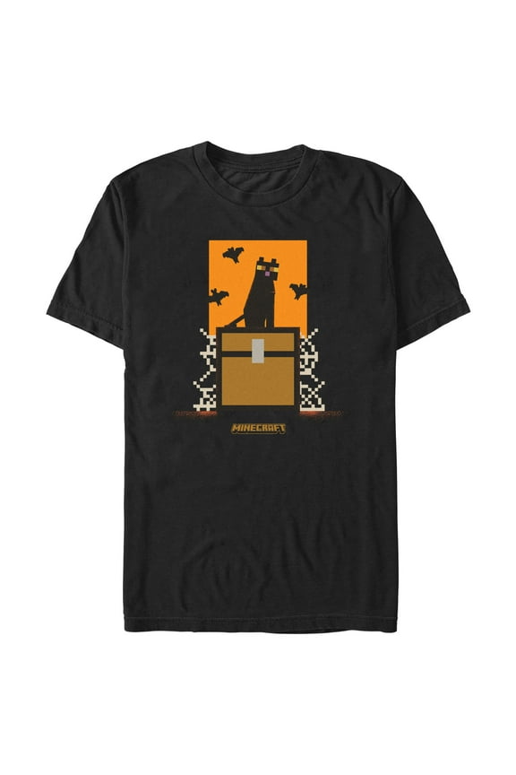 Men's Minecraft Black Cat and Bats Logo  Graphic T-Shirt