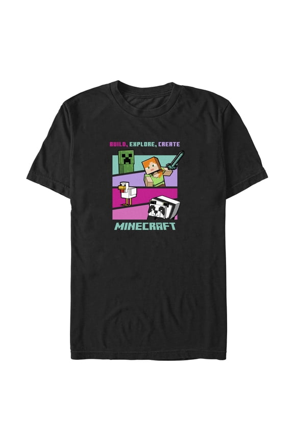 Men's Minecraft Build Explore Create Logo Graphic T-Shirt