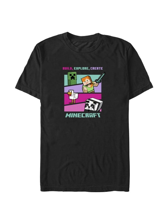 Men's Minecraft Build Explore Create Logo Graphic T-Shirt