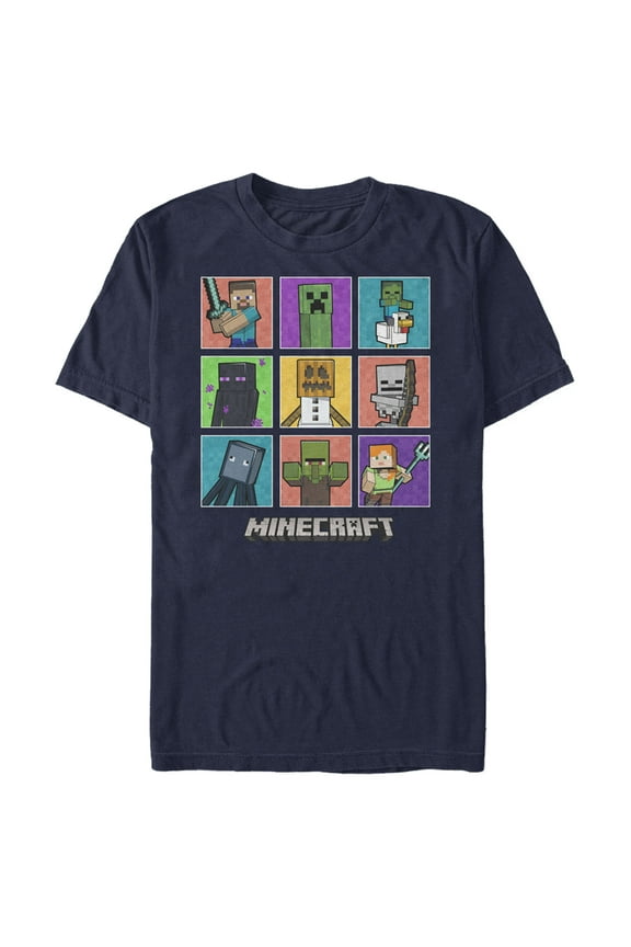 Men's Minecraft Character Boxes Graphic Tee Navy Blue 3X Large