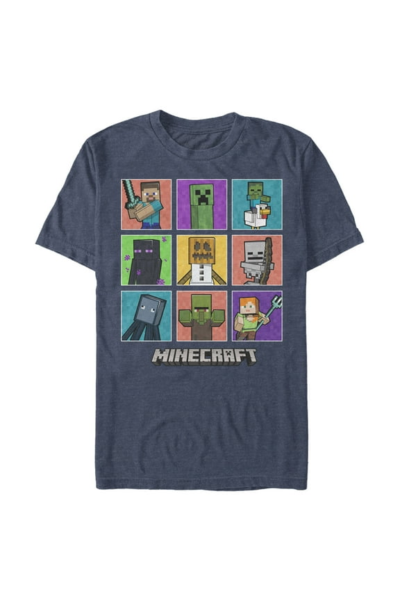 Men's Minecraft Character Boxes Graphic Tee Navy Blue Heather 2X Large