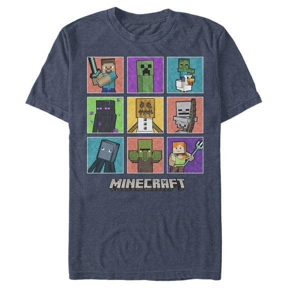 Men's Minecraft Character Boxes Graphic Tee Navy Blue Heather Small