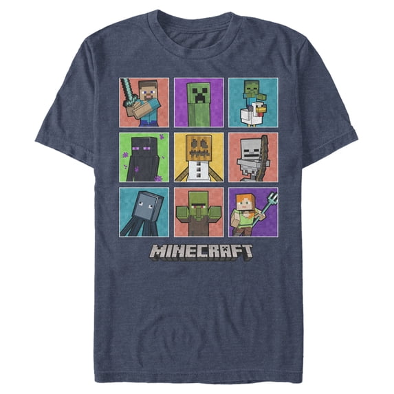 Men's Minecraft Character Boxes Graphic Tee Navy Blue Heather X Large