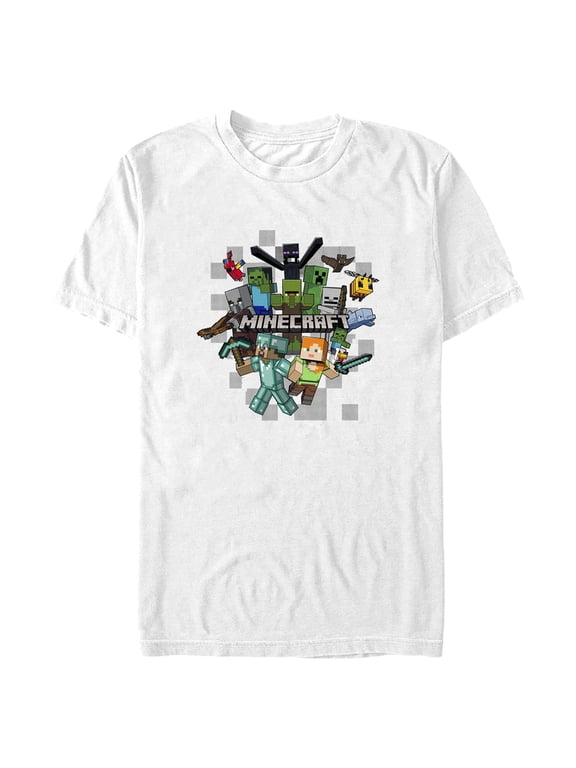 Men's Minecraft Character Collage Graphic Tee White Large