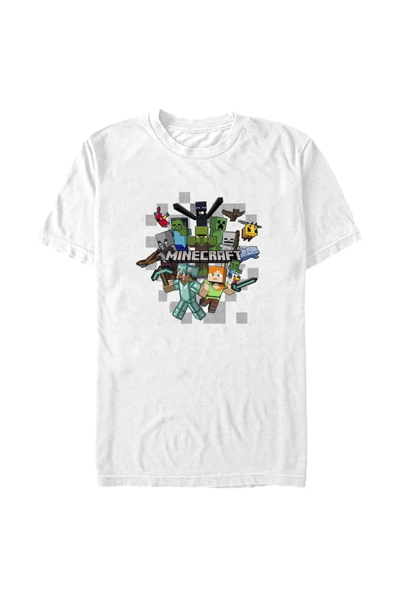 Men's Minecraft Character Collage Graphic Tee White Medium
