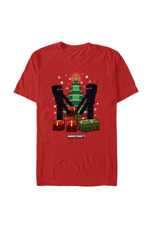 Men's Minecraft Christmas Tree Endermans Graphic Tee Red Small