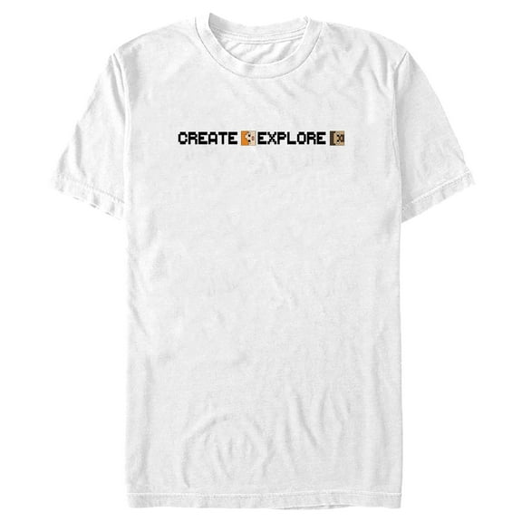 Men's Minecraft Create Explore Alex and Steve  Graphic Tee White Small