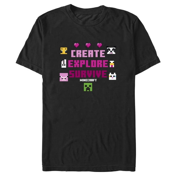 Men's Minecraft Create Explore Survive Animals Graphic Tee Black 2X Large