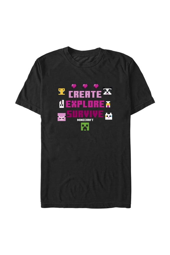 Men's Minecraft Create Explore Survive Animals Graphic Tee Black 3X Large