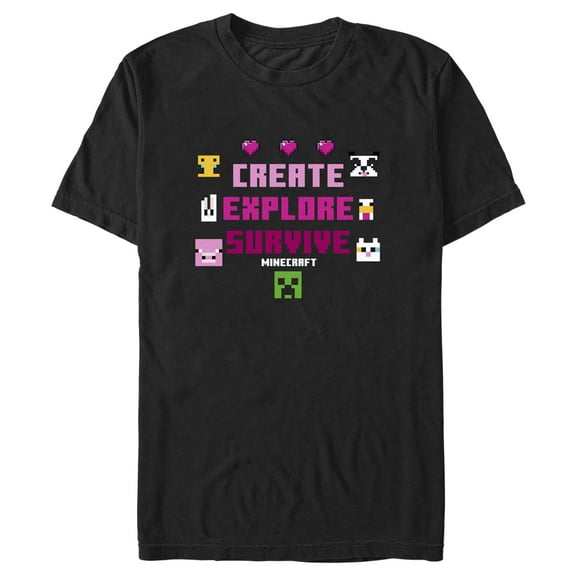 Men's Minecraft Create Explore Survive Animals  Graphic Tee Black Medium