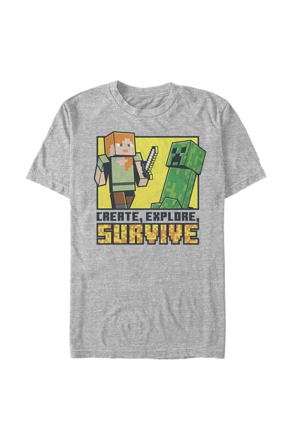 Men's Minecraft Create Explore Survive Graphic Tee Athletic Heather 2X Large