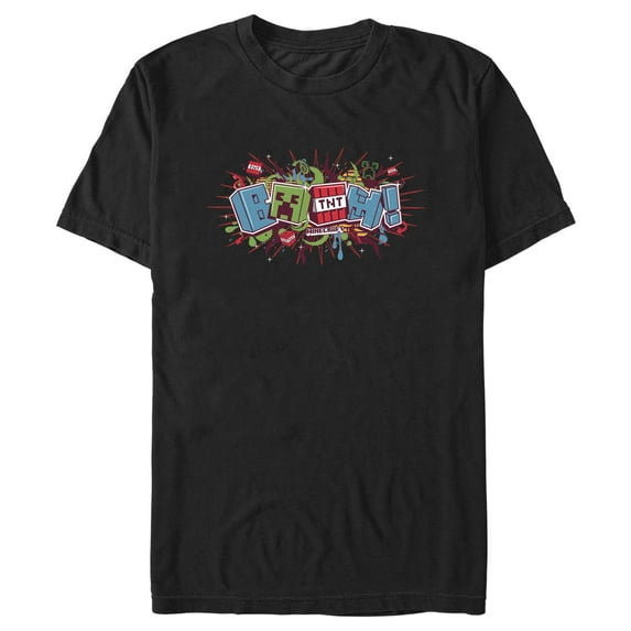 Men's Minecraft Creeper Boom Colorful Graphic Tee Black Medium