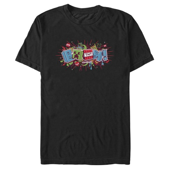 Men's Minecraft Creeper Boom Colorful Graphic Tee Black Medium