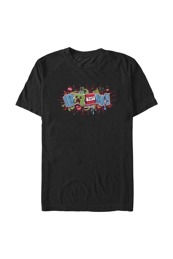 Men's Minecraft Creeper Boom Colorful Graphic Tee Black Medium