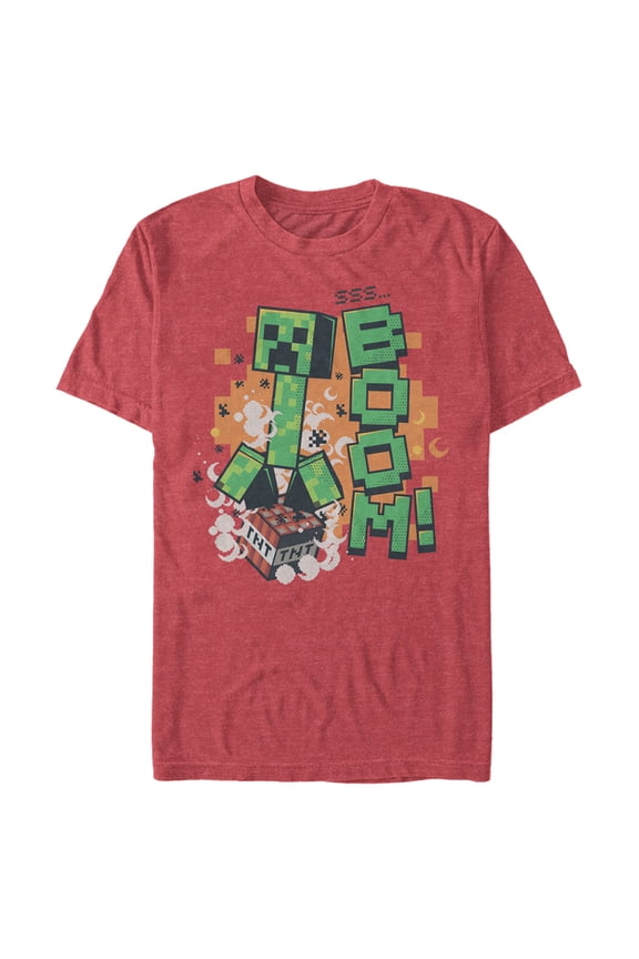 Men's Minecraft Creeper Boom Graphic Tee Red Heather Large