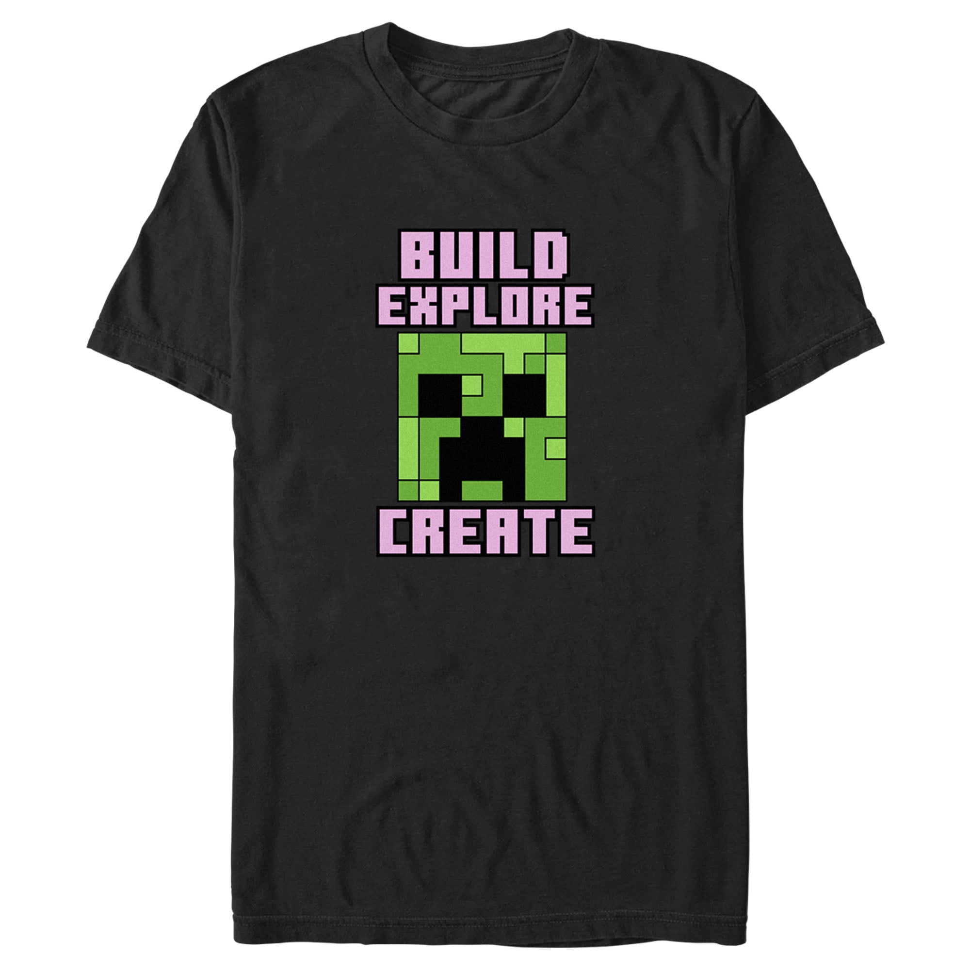 Men's Minecraft Creeper Face Build Explore Create Graphic Tee