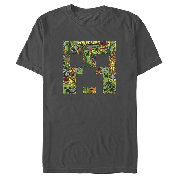 Men's Minecraft Creeper Face Collage  Graphic Tee Charcoal 2X Large