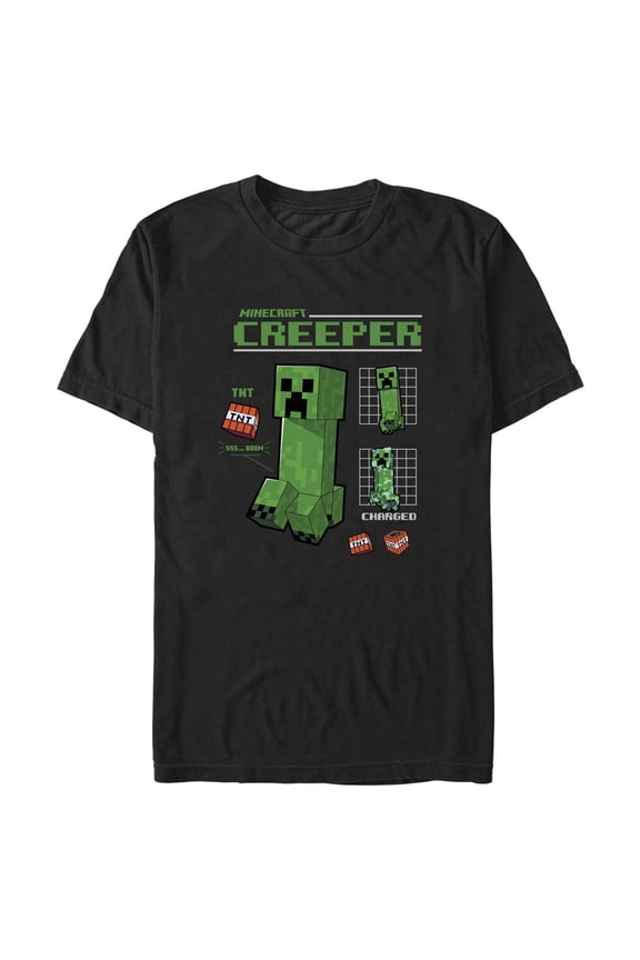 Men's Minecraft Creeper Graph Charged  Graphic Tee Black Medium