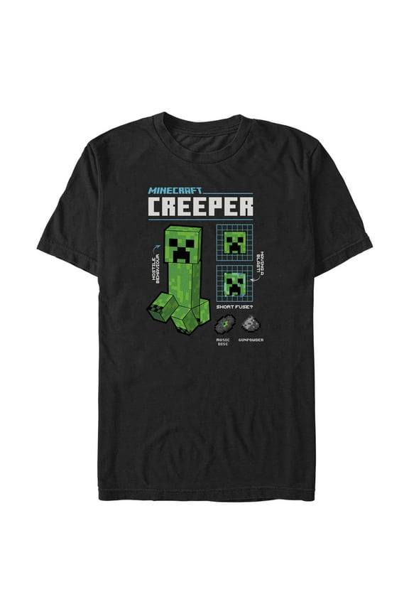 Men's Minecraft Creeper Graph Graphic Tee Black Large