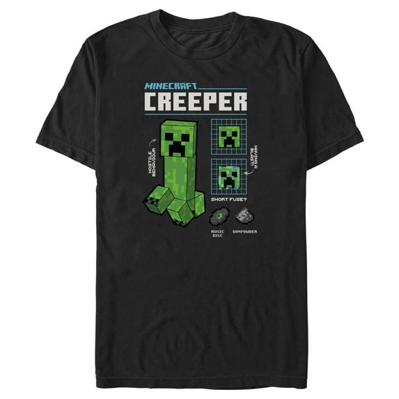 Men's Minecraft Creeper Graph Graphic Tee Black Small
