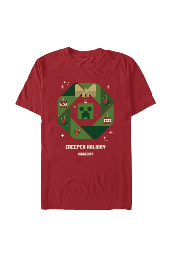 Men's Minecraft Creeper Holiday Wreath  Graphic Tee Cardinal 2X Large
