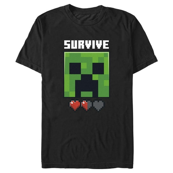 Men's Minecraft Creeper Survive Hearts  Graphic Tee Black 2X Large