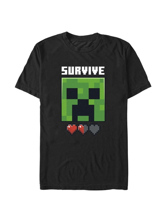 Men's Minecraft Creeper Survive Hearts Graphic Tee Black Small