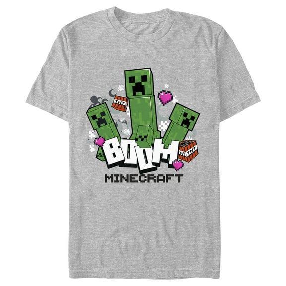 Men's Minecraft Creepers Boom Logo  Graphic Tee Athletic Heather 2X Large