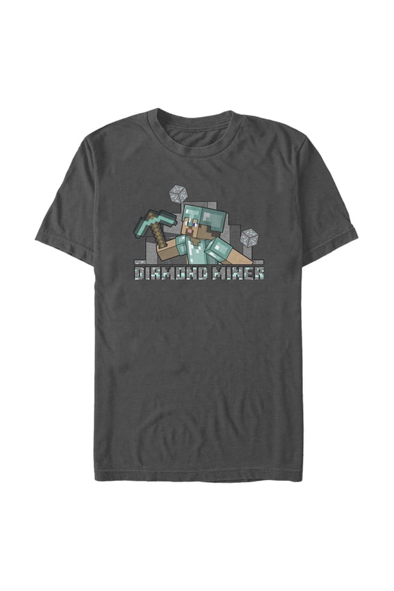 Men's Minecraft Diamond Miner  Graphic Tee Charcoal 2X Large