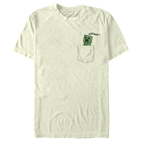 Men's Minecraft Faux Pocket Creeper Graphic Tee Beige Large