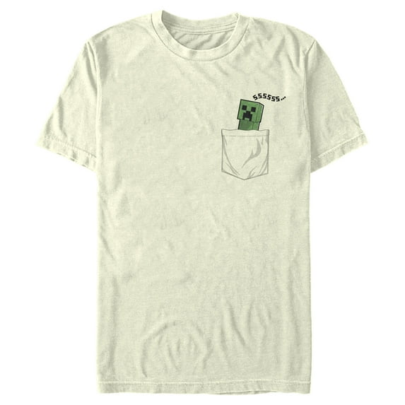 Men's Minecraft Faux Pocket Creeper Graphic Tee Beige Medium