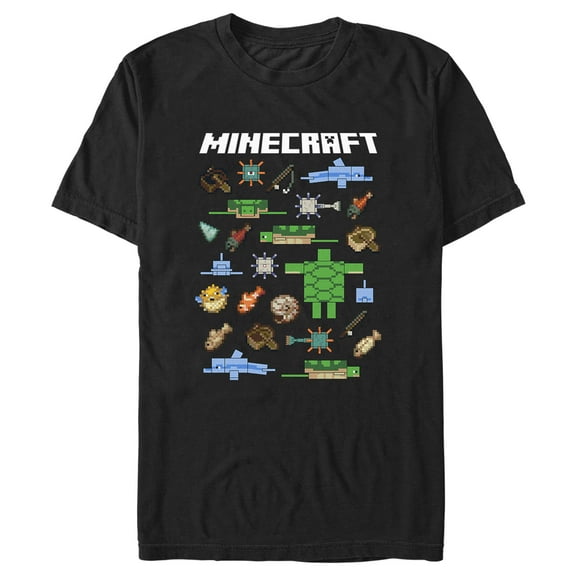 Men's Minecraft Fish and Mobs  Graphic Tee Black Medium