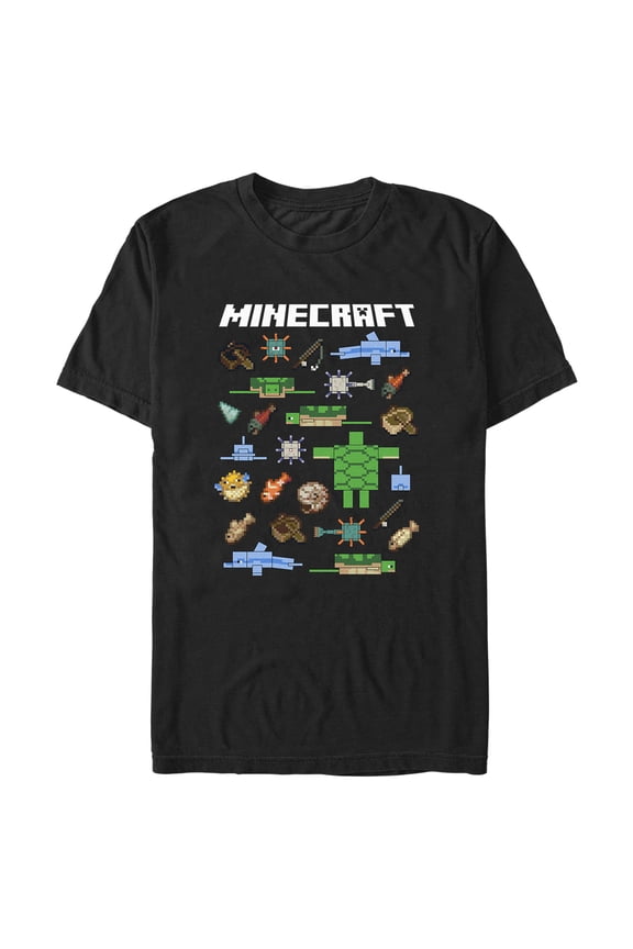 Men's Minecraft Fish and Mobs Graphic Tee Black X Large