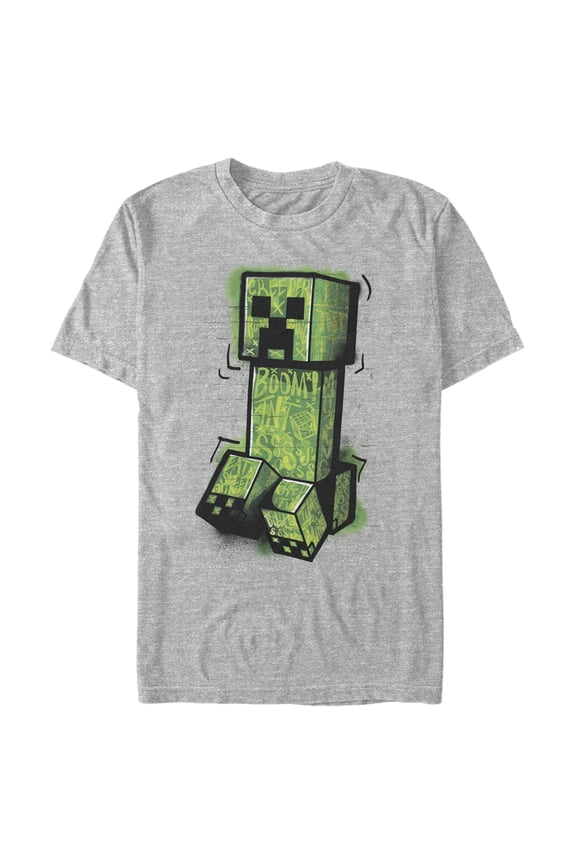 Men's Minecraft Graffiti Creeper Graphic Tee Athletic Heather Large