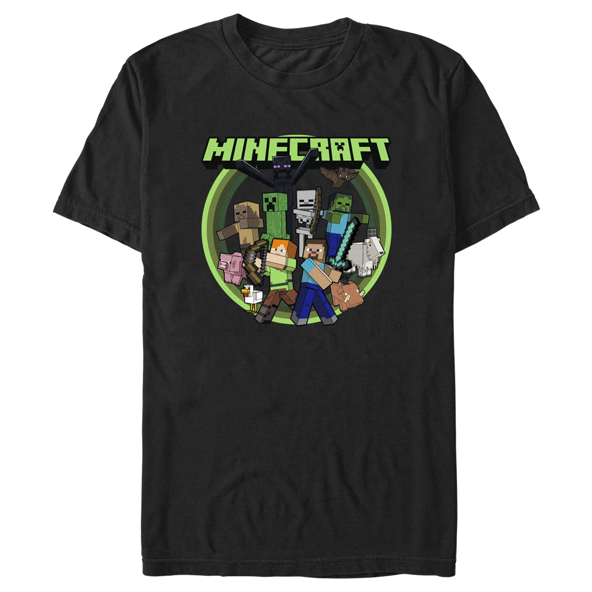 Minecraft Men's Graphic Tee with Enderman, Creeper Logo, Heroes and ...