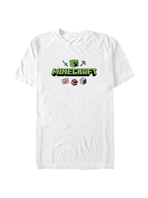 Men's Minecraft Icons Logo Graphic Tee White Large