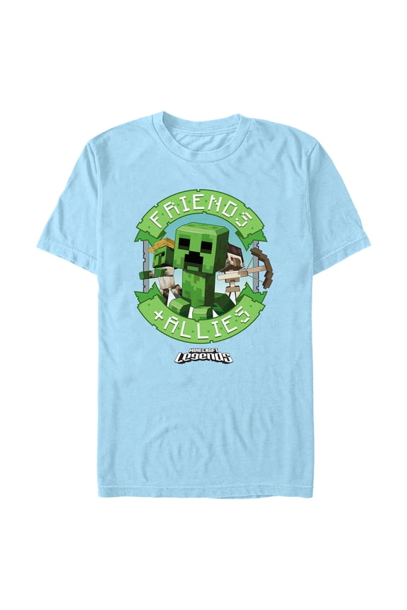 Men's Minecraft Legends Friends and Allies Banner Graphic Tee Light Blue Small